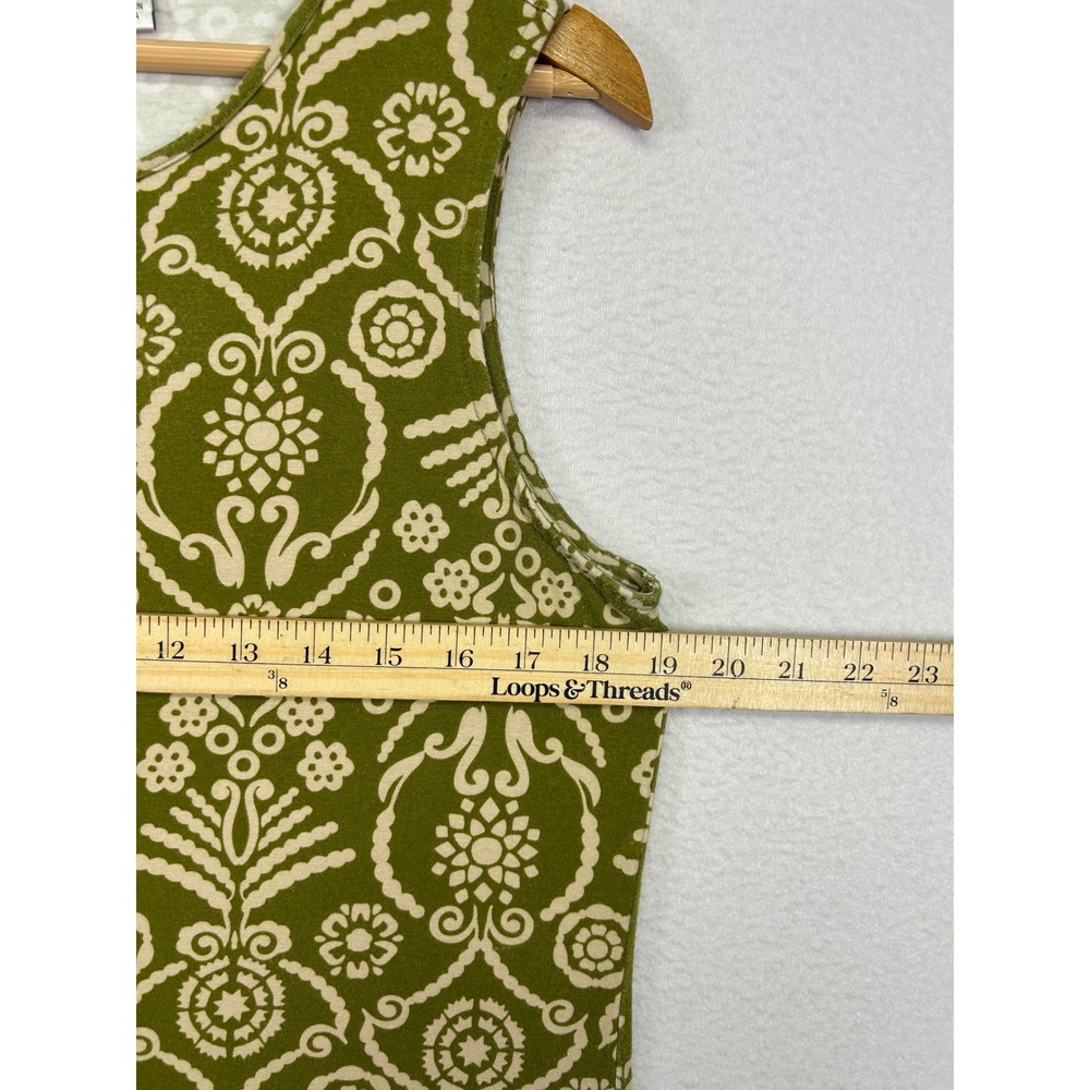 Boho Mod Liz Claiborne Women MP Olive Green Damask Keyhole Sleeveless Midi Dress - Picture 4 of 9